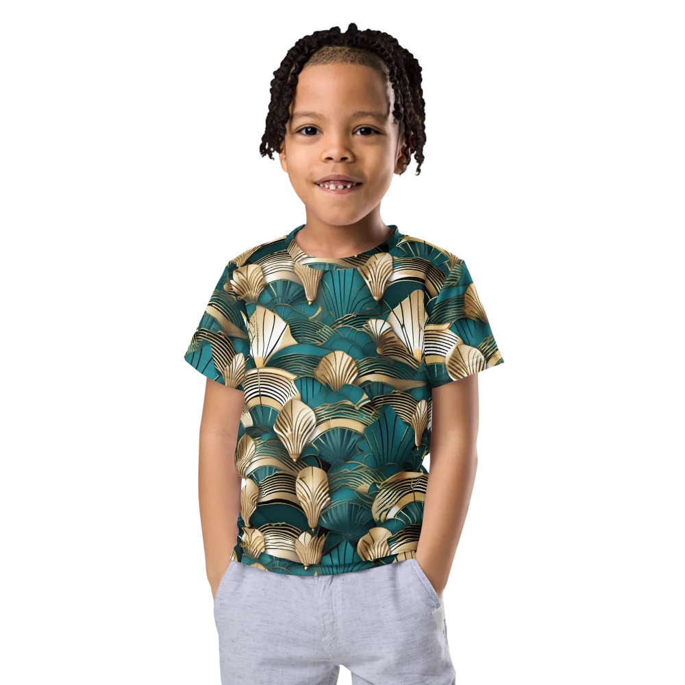 Gilded Fan Deco on Kids Crew Neck T-Shirt — Front