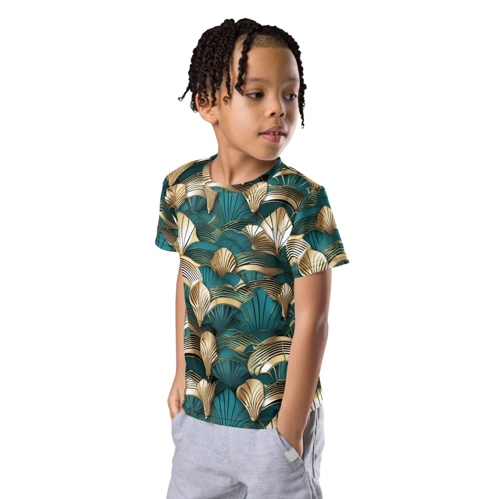 Gilded Fan Deco on Kids Crew Neck T-Shirt — Left Front
