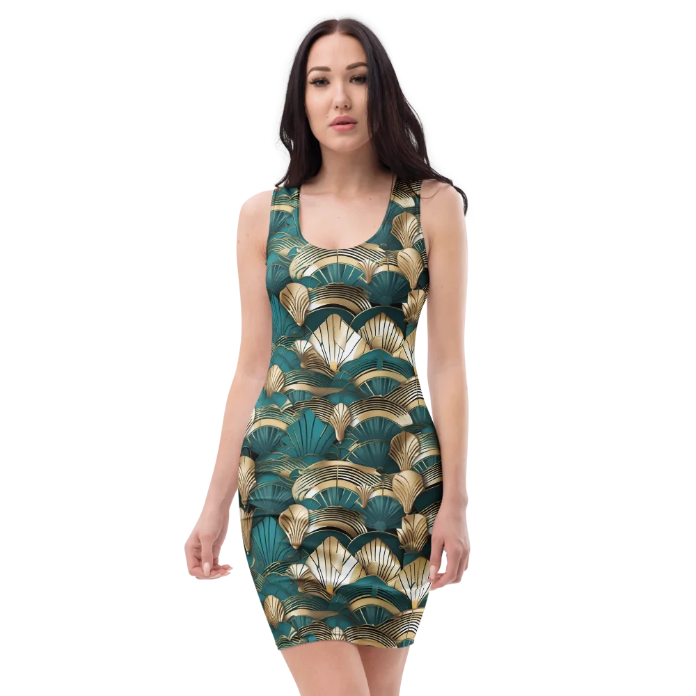 Gilded Fan Deco on Bodycon Dress — Front