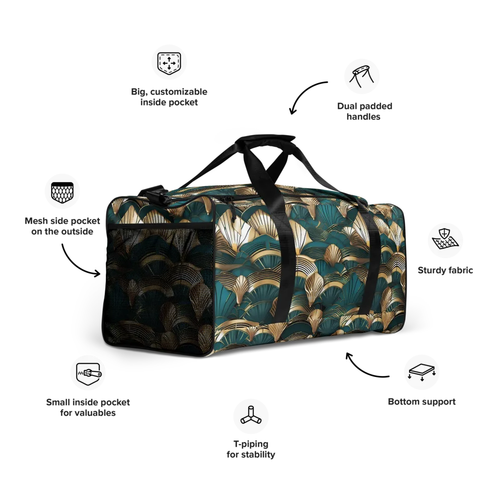 Gilded Fan Deco on Duffle Bag — Right Front