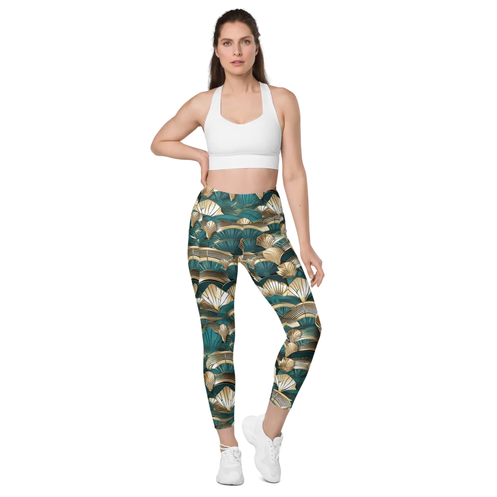 Gilded Fan Deco on Leggings with Pockets — Front