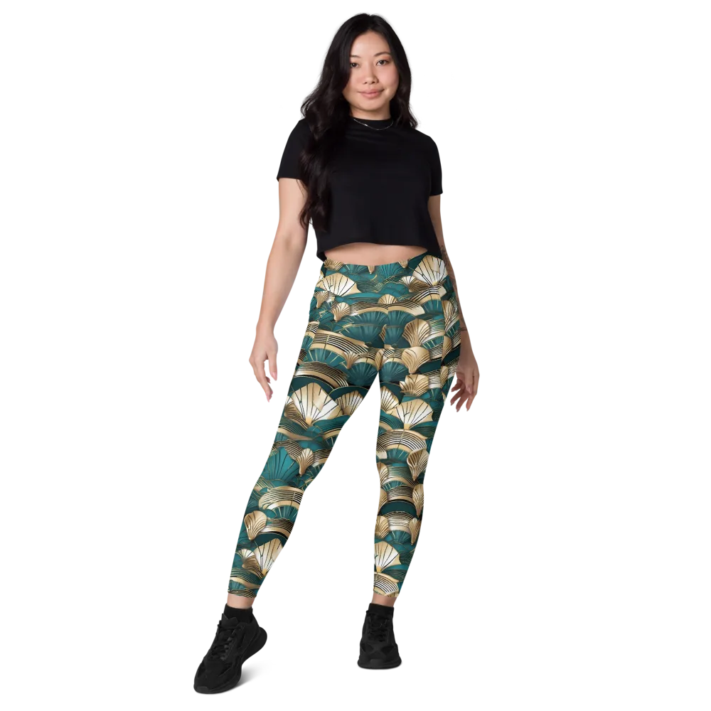 Gilded Fan Deco on Leggings with Pockets — Front