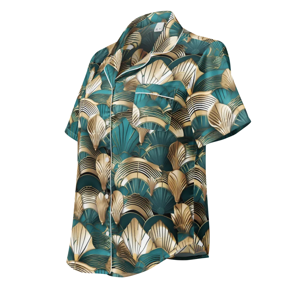 Gilded Fan Deco on Women's Short Sleeve Pajama Top — Left Front