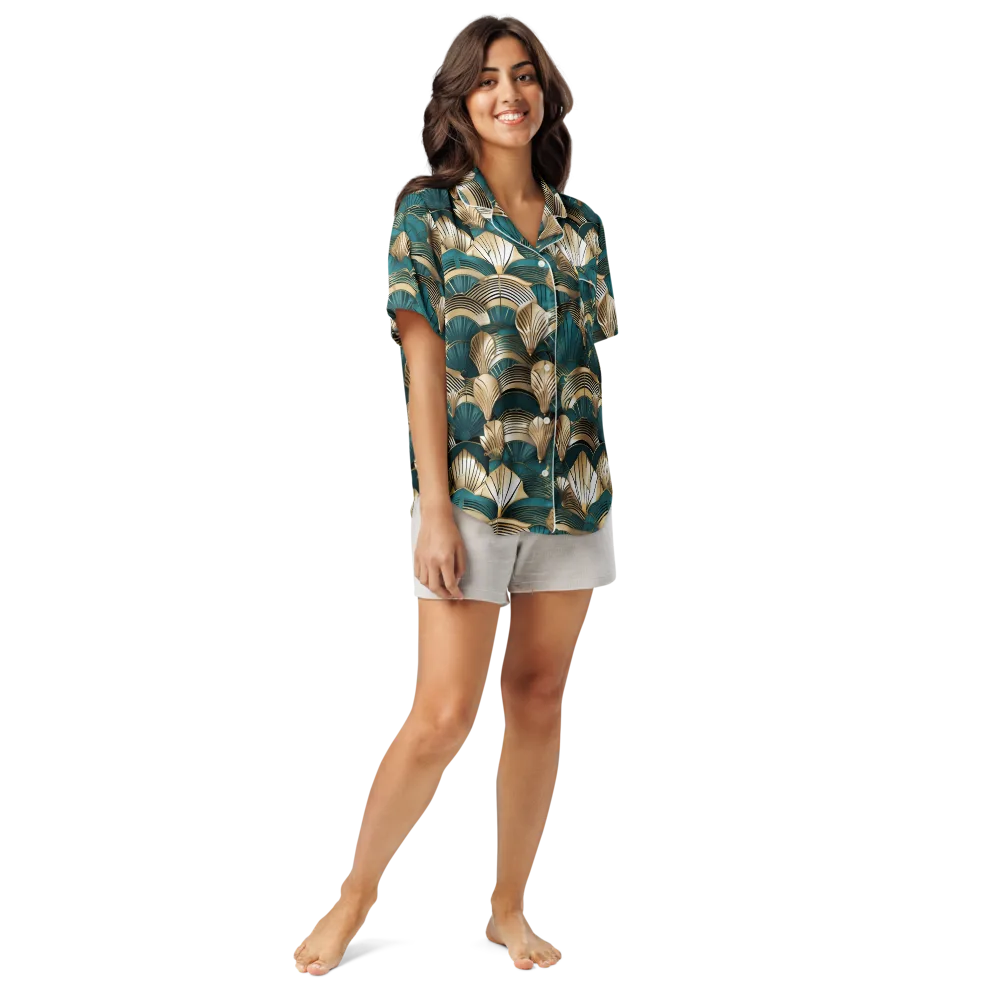 Gilded Fan Deco on Women's Short Sleeve Pajama Top — Front