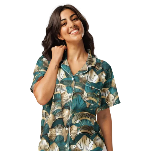 Gilded Fan Deco on a Women's Short Sleeve Pajama Top