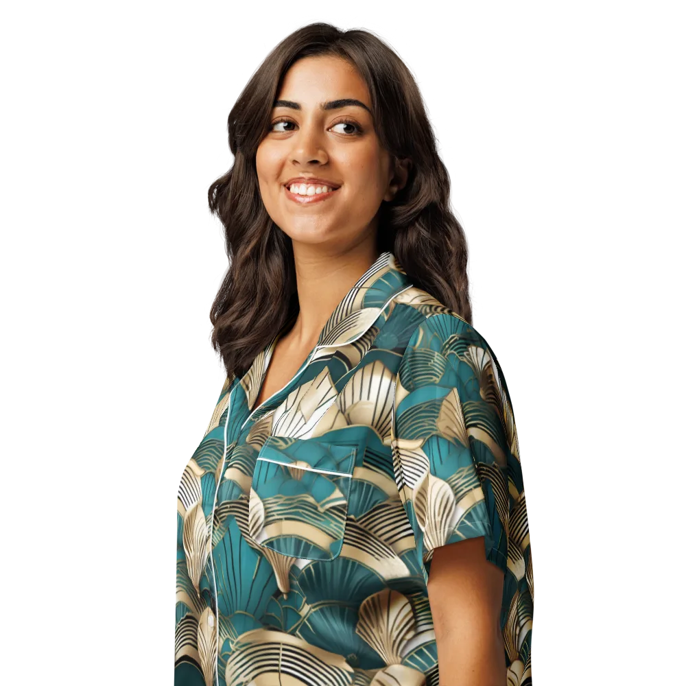 Gilded Fan Deco on Women's Short Sleeve Pajama Top — Left Front