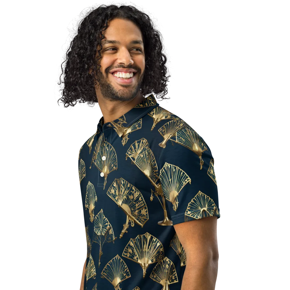 Gilded Fan Salon on Men's Slim Fit Polo Shirt — Left Front