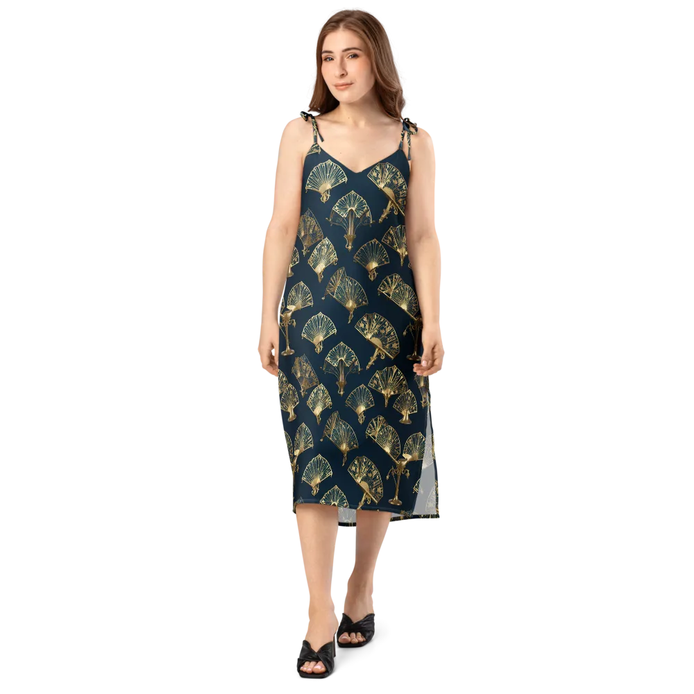 Gilded Fan Salon on Slip Dress — Front