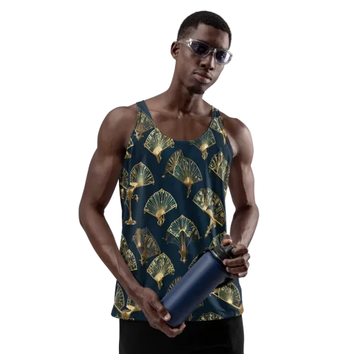 Gilded Fan Salon on a Men's Tank Top