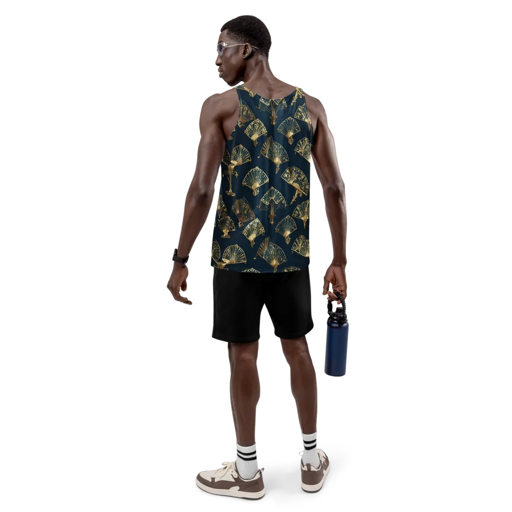 Gilded Fan Salon on Men's Tank Top — Back