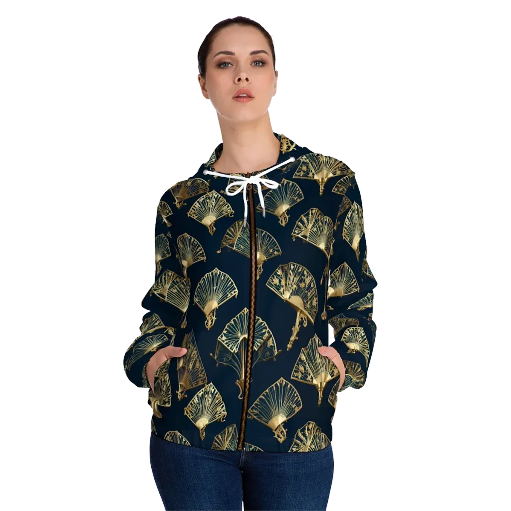 Gilded Fan Salon on Women's Full-Zip Hoodie — Front On Person