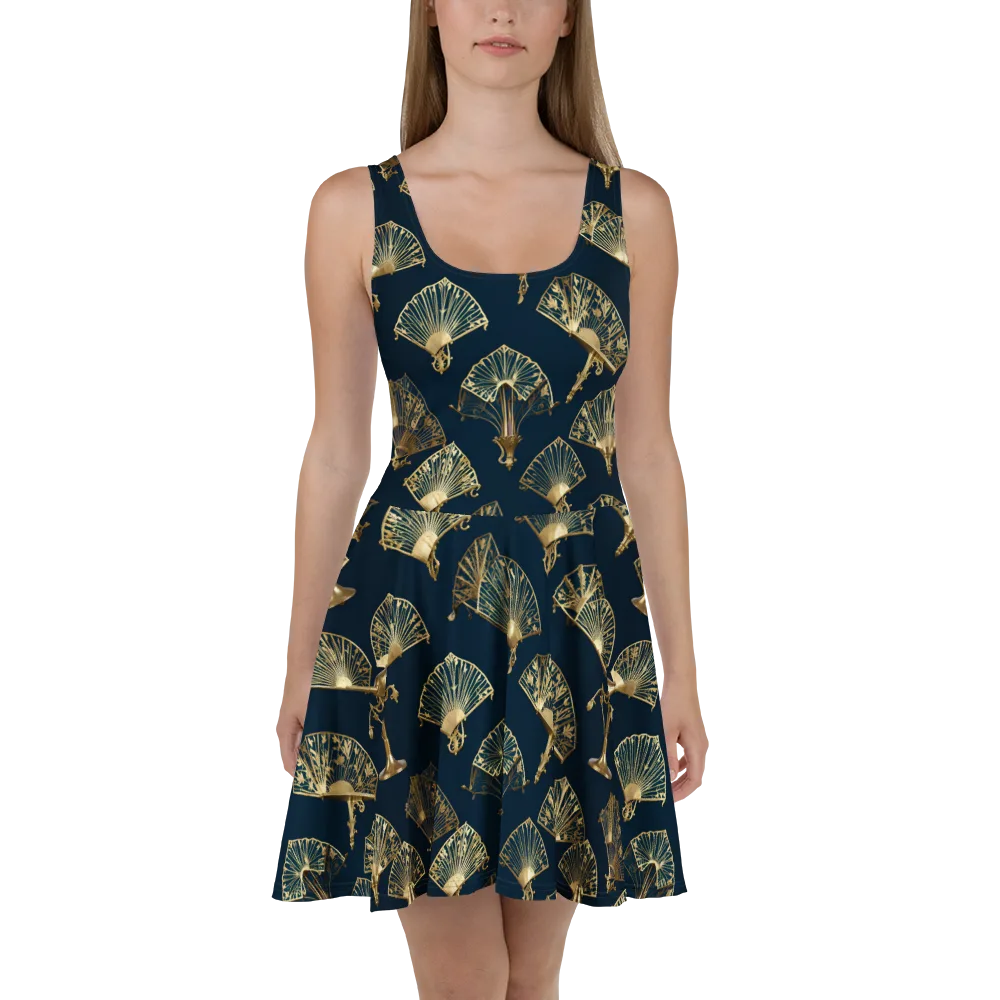Gilded Fan Salon on Skater Dress — Front