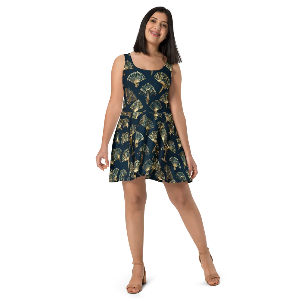 Gilded Fan Salon on Skater Dress — Front
