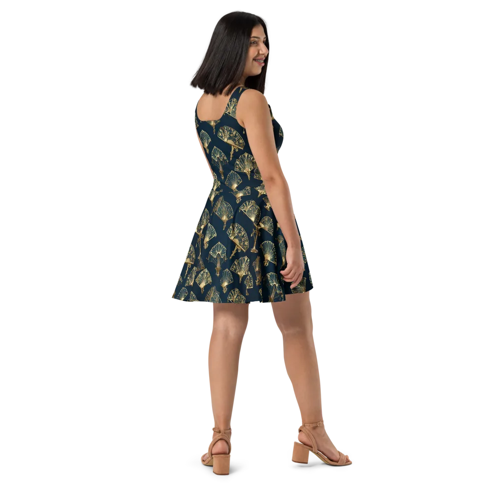 Gilded Fan Salon on Skater Dress — Right