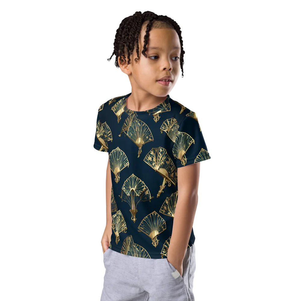 Gilded Fan Salon on Kids Crew Neck T-Shirt — Left Front