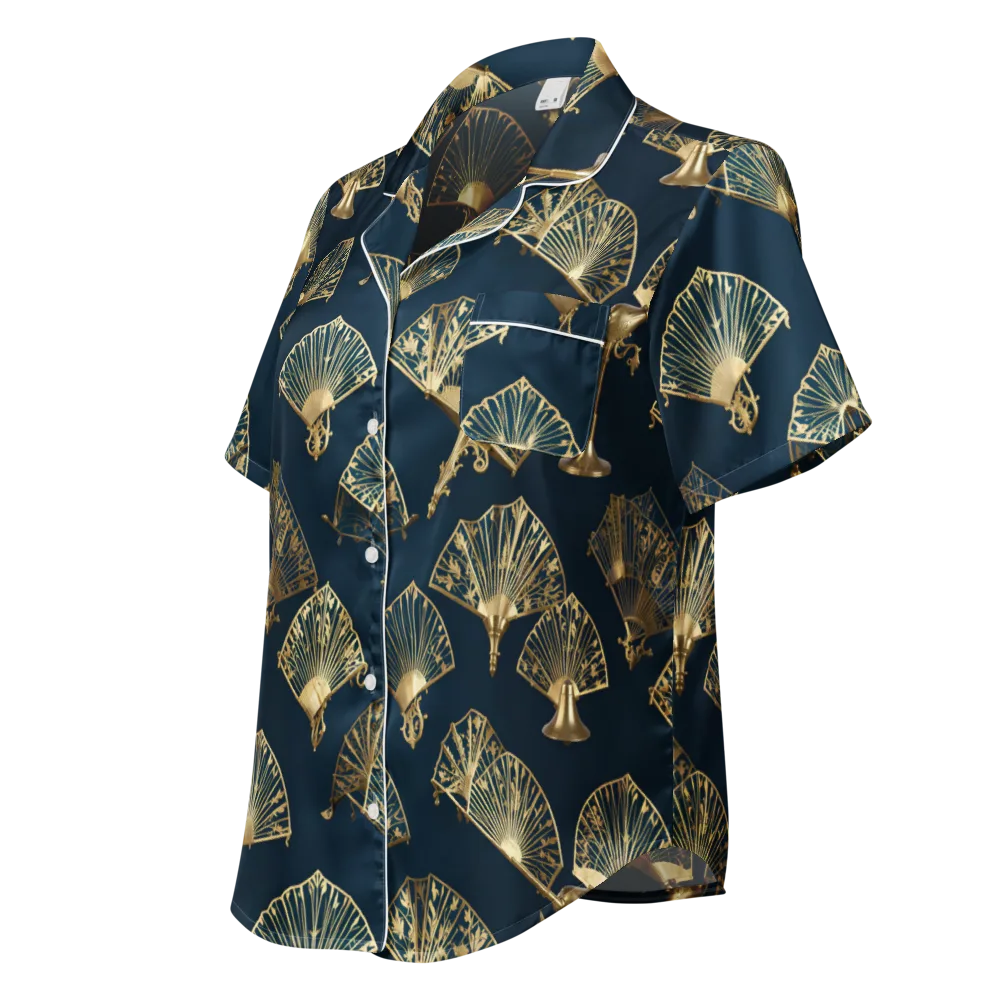 Gilded Fan Salon on Women's Short Sleeve Pajama Top — Left Front