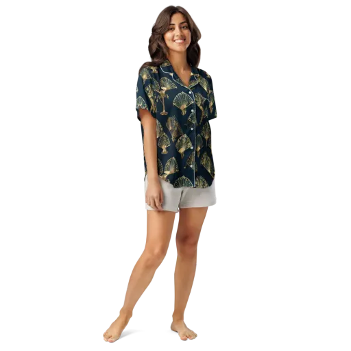 Gilded Fan Salon on a Women's Short Sleeve Pajama Top