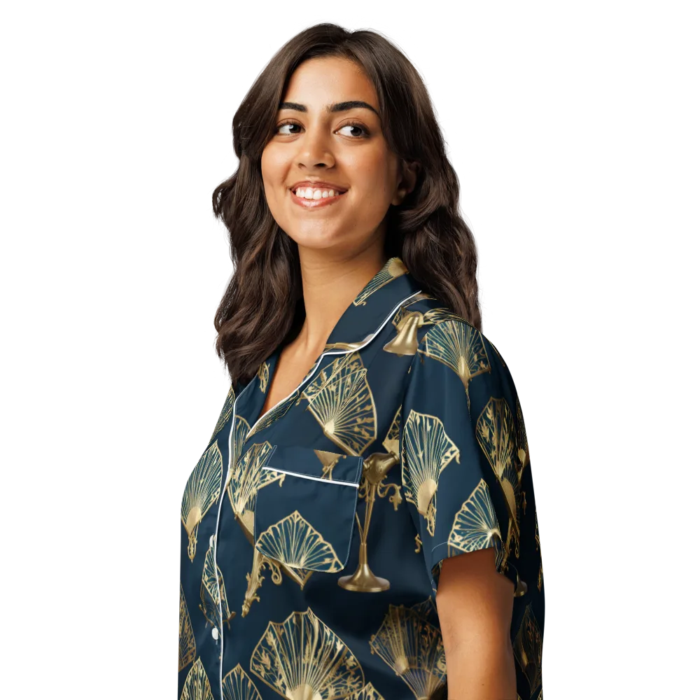 Gilded Fan Salon on Women's Short Sleeve Pajama Top — Left Front