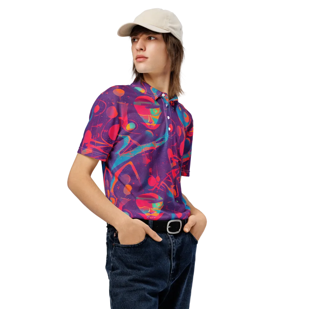 Spheric Rhapsody on Men's Slim Fit Polo Shirt — Right Front