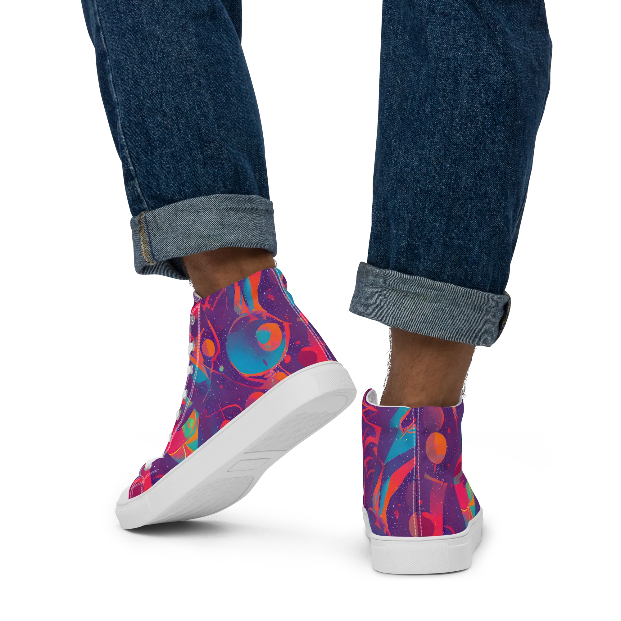 Spheric Rhapsody on Men's High Top Canvas Shoes — Back