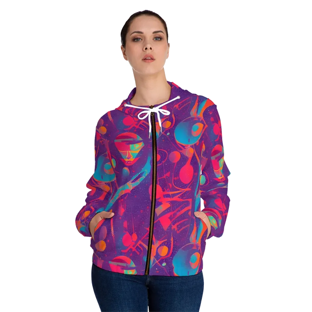 Spheric Rhapsody on Women's Full-Zip Hoodie — Front On Person
