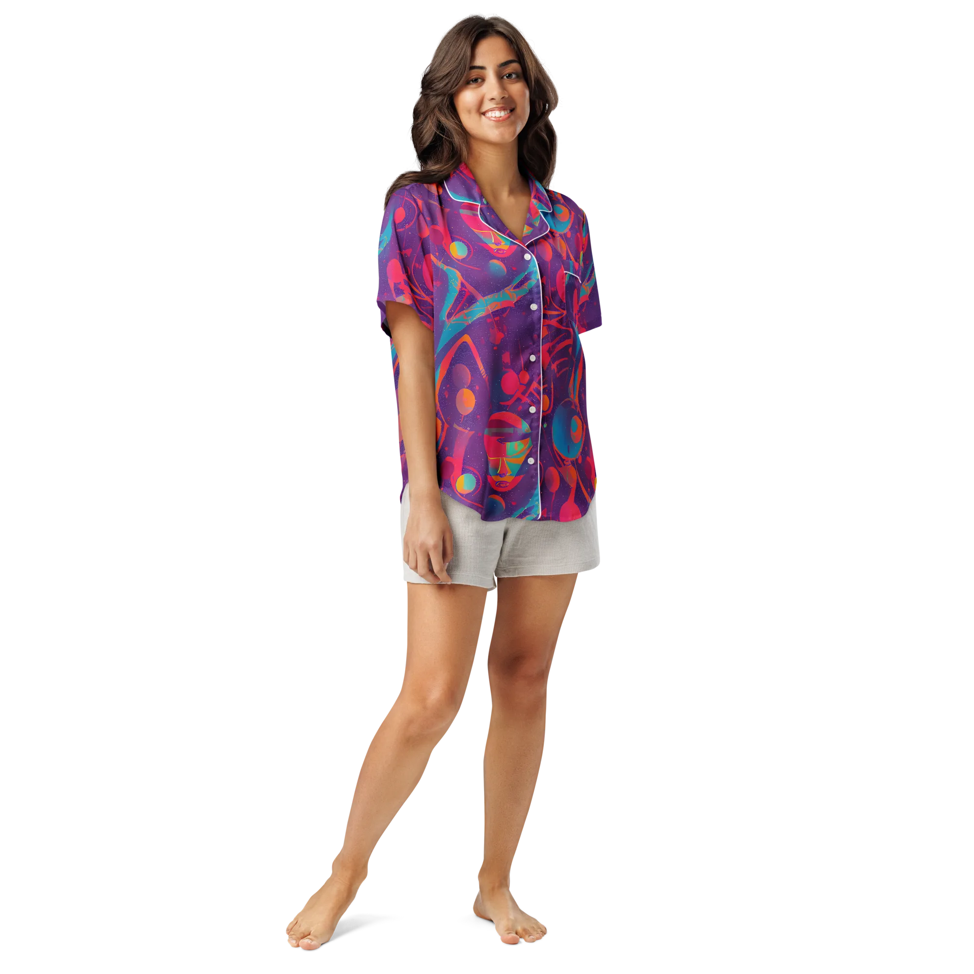 Spheric Rhapsody on Women's Short Sleeve Pajama Top — Front