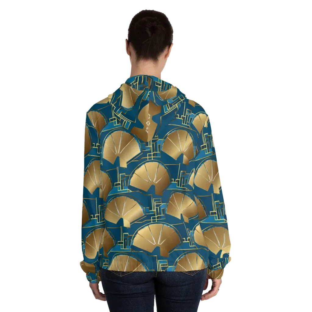 Art Deco Radiance on Women's Full-Zip Hoodie — Back On Person