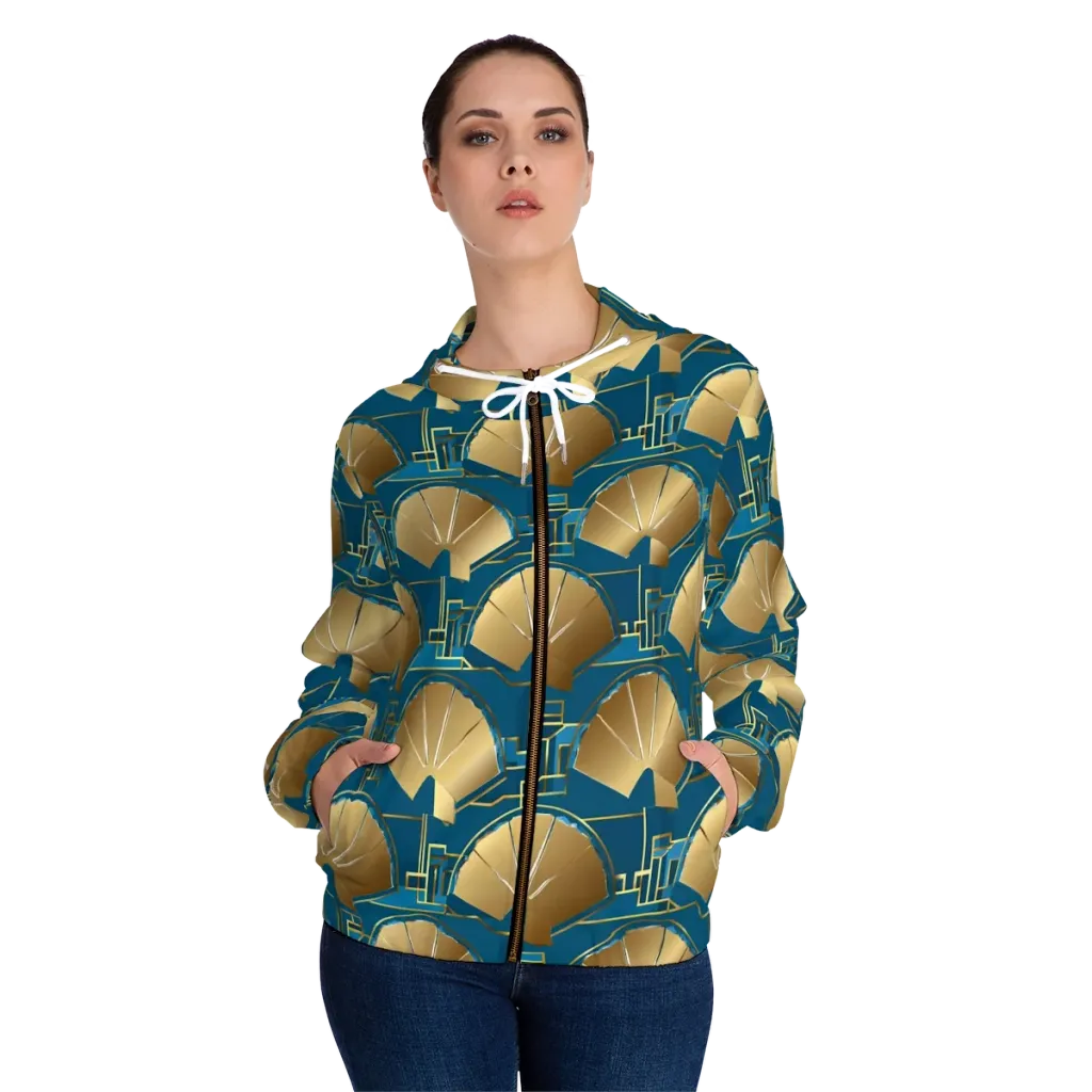 Art Deco Radiance on Women's Full-Zip Hoodie — Front On Person