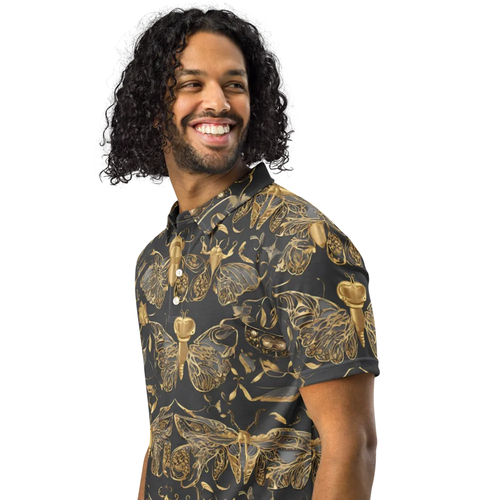 Gilded Entomology on Men's Slim Fit Polo Shirt — Left Front