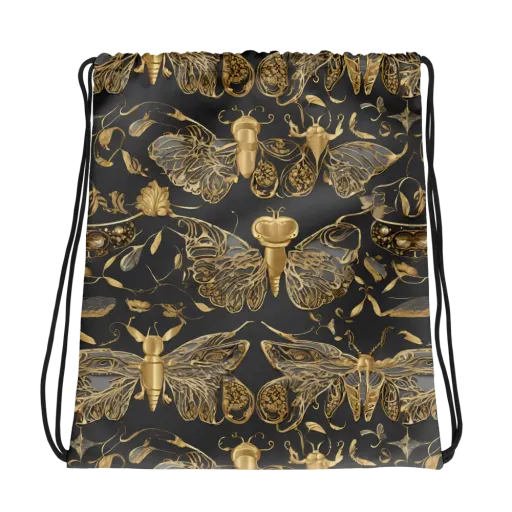 Gilded Entomology on a Drawstring Bag