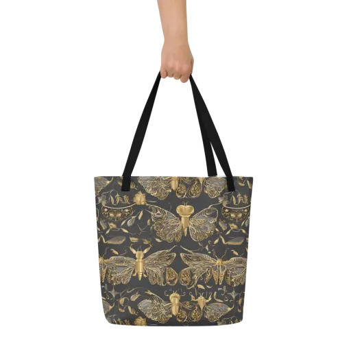Gilded Entomology on a Large Tote Bag W/ Pocket