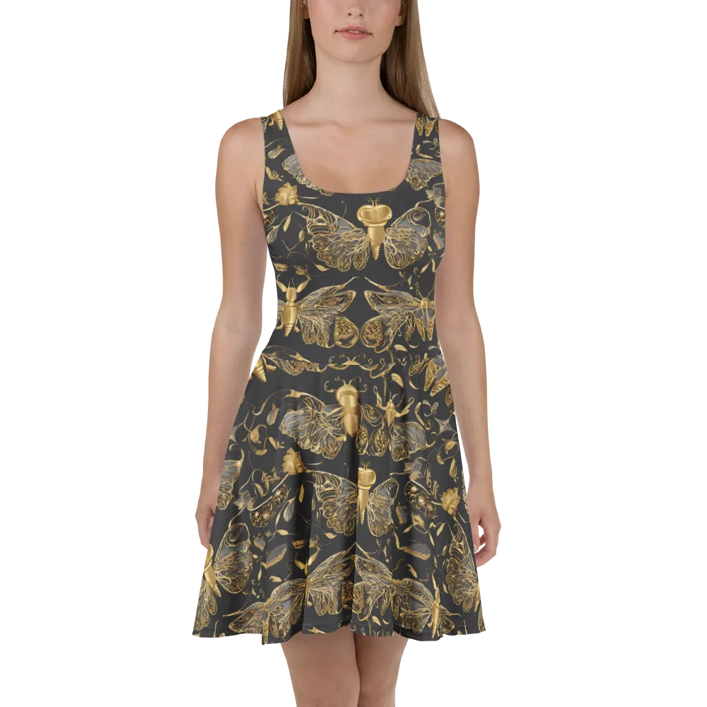 Gilded Entomology on Skater Dress — Front