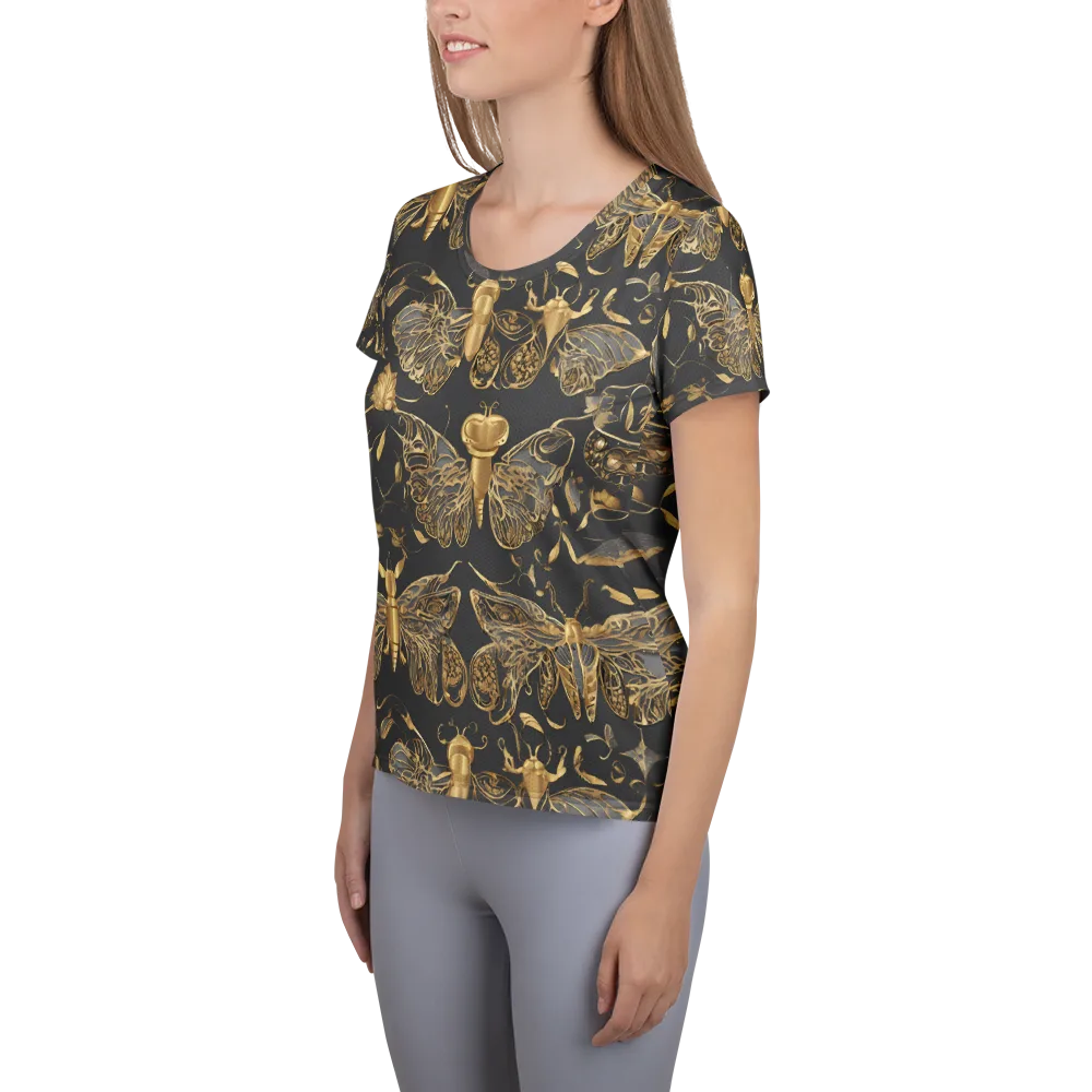 Gilded Entomology on Women's Athletic T-Shirt — Left