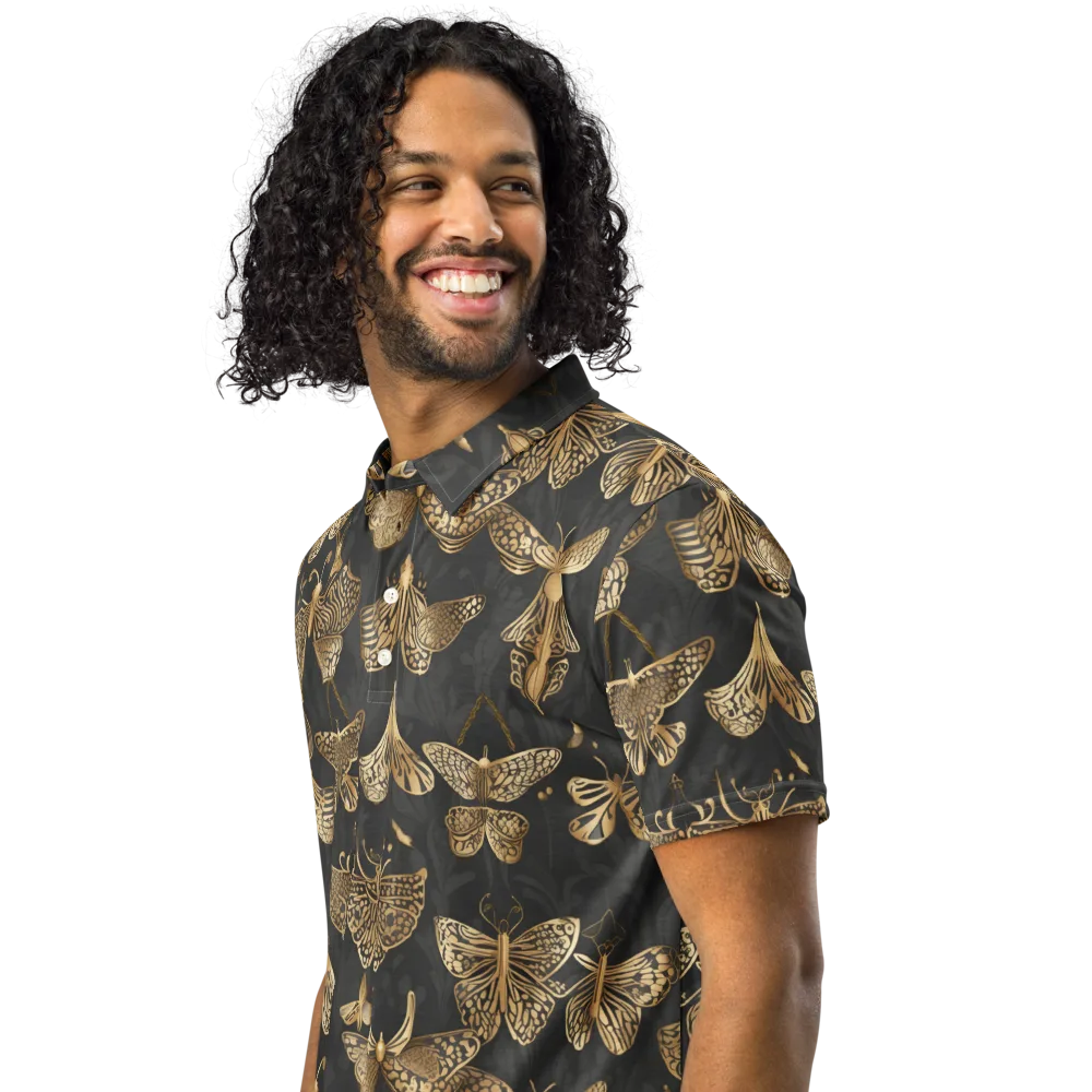 Gilded Moth Archive on Men's Slim Fit Polo Shirt — Left Front