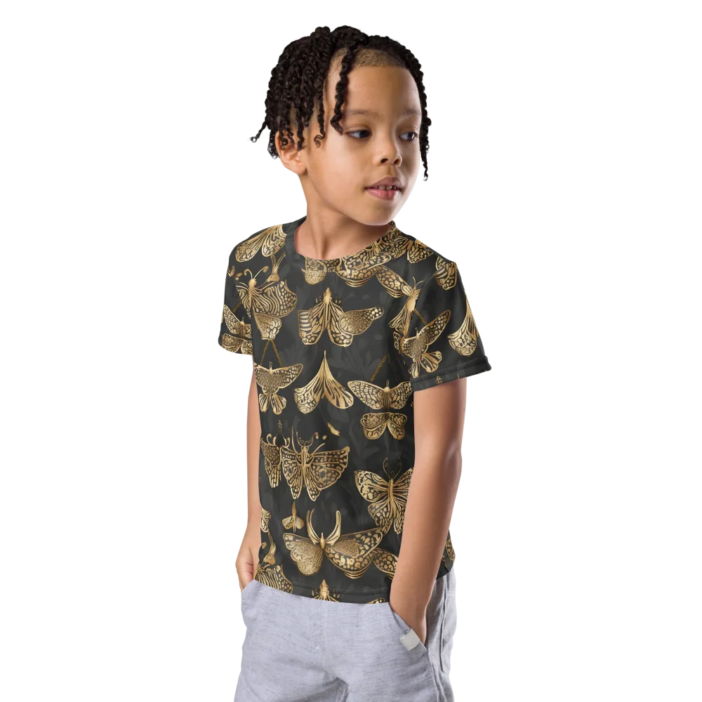 Gilded Moth Archive on Kids Crew Neck T-Shirt — Left Front