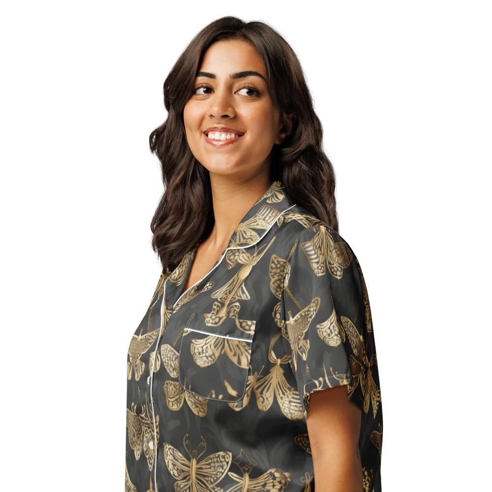 Gilded Moth Archive on Women's Short Sleeve Pajama Top — Left Front
