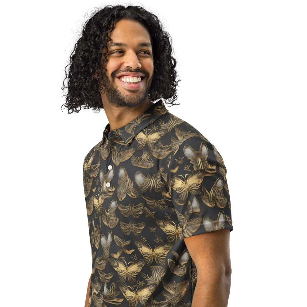 Gilded Moth on Men's Slim Fit Polo Shirt — Left Front