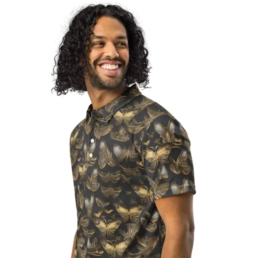 Gilded Moth on a Men's Slim Fit Polo Shirt