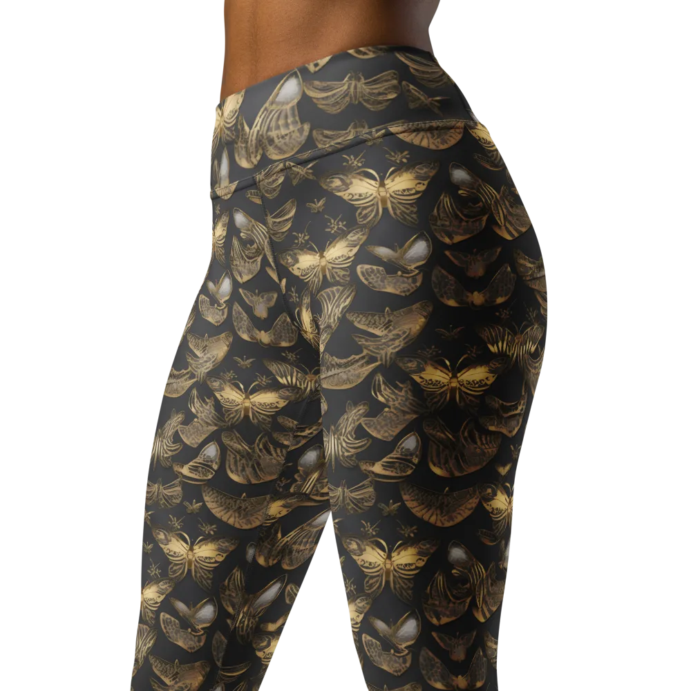 Gilded Moth on Yoga Leggings — Left Front