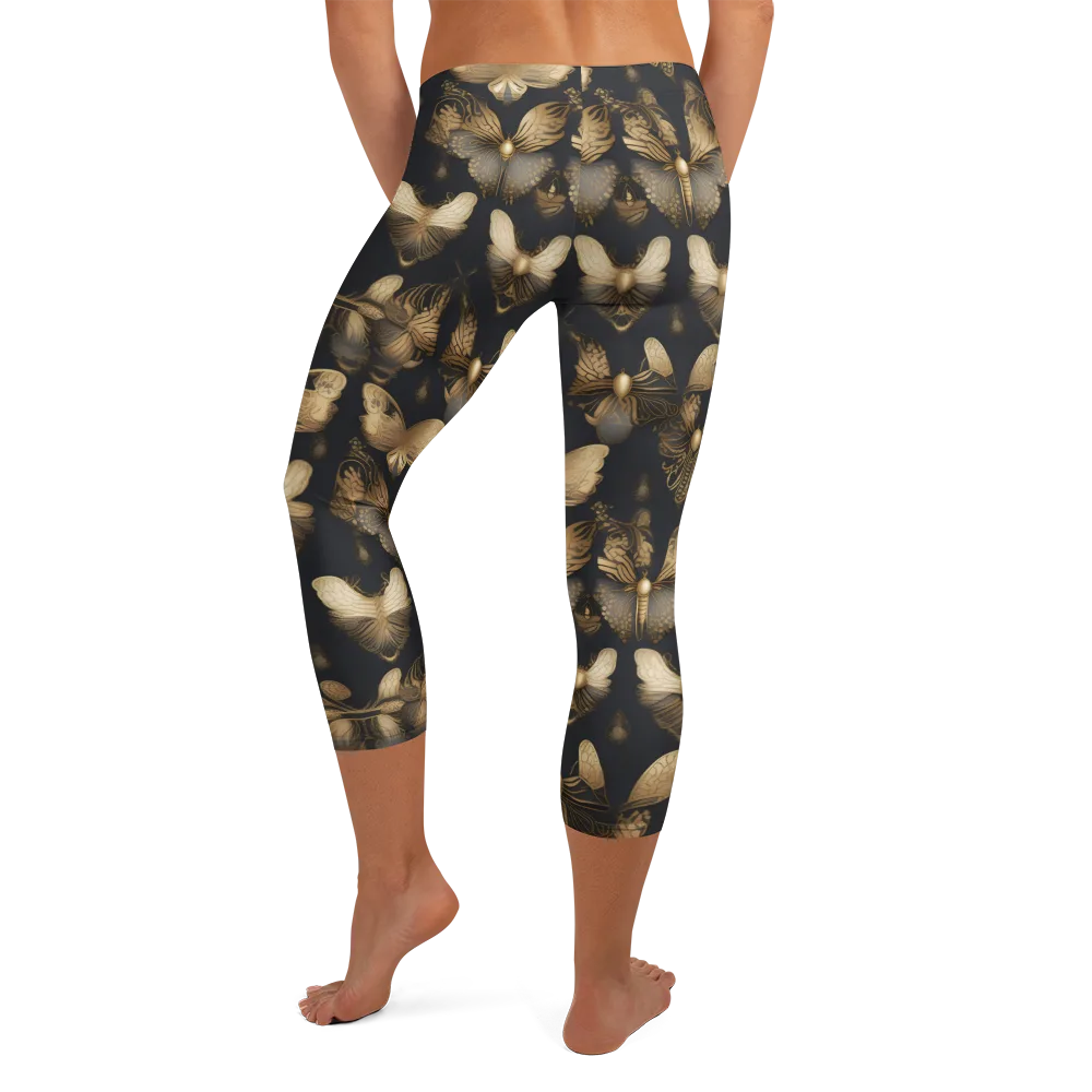 Gilded Moth Nocturne on Capri Leggings — Back