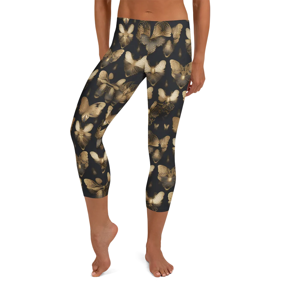 Gilded Moth Nocturne on Capri Leggings — Front