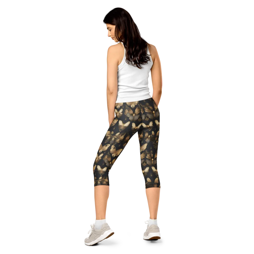 Gilded Moth Nocturne on Capri Leggings — Back