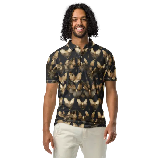 Gilded Moth Nocturne on a Men's Slim Fit Polo Shirt