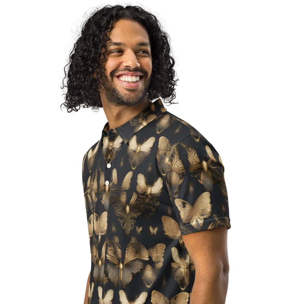Gilded Moth Nocturne on Men's Slim Fit Polo Shirt — Left Front