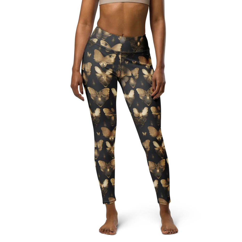 Gilded Moth Nocturne on Yoga Leggings — Front