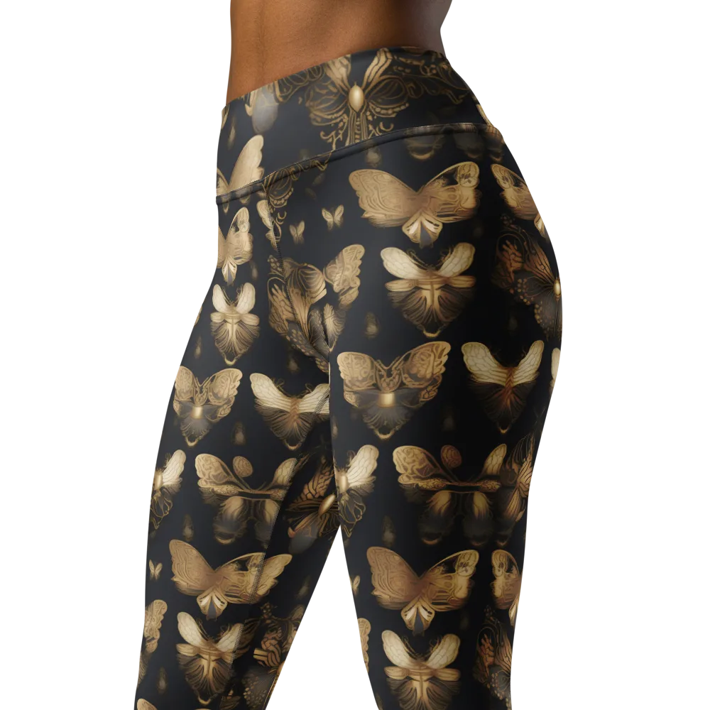 Gilded Moth Nocturne on Yoga Leggings — Left Front