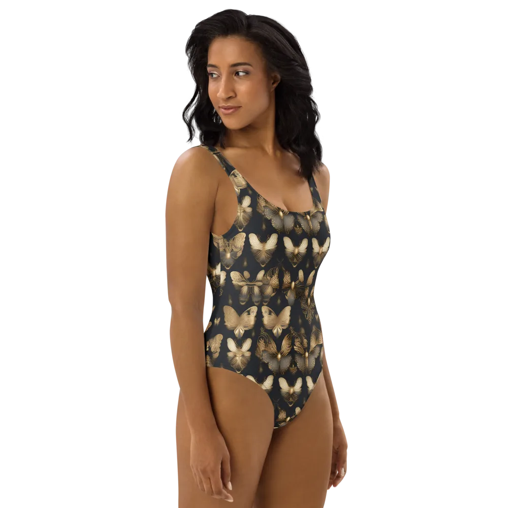 Gilded Moth Nocturne on One-Piece Swimsuit — Right