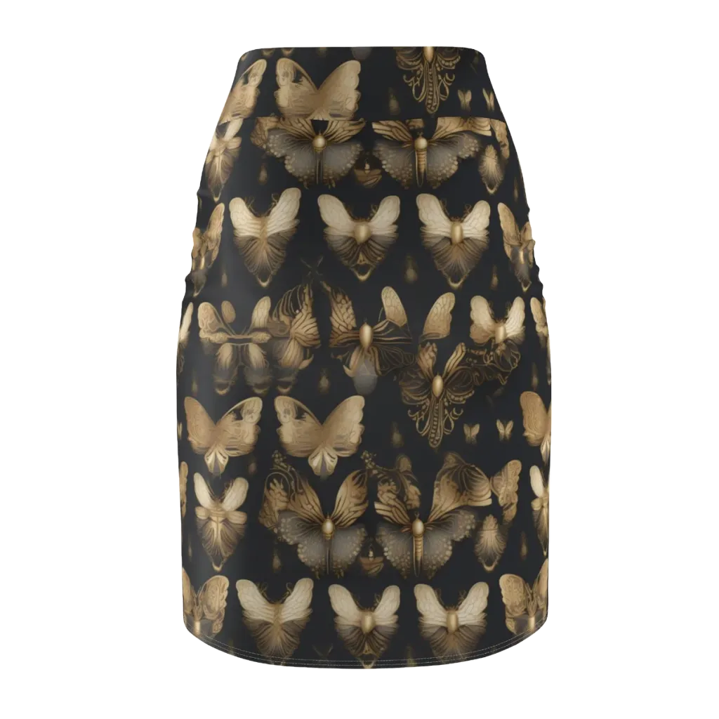 Gilded Moth Nocturne on Pencil Skirt — Back