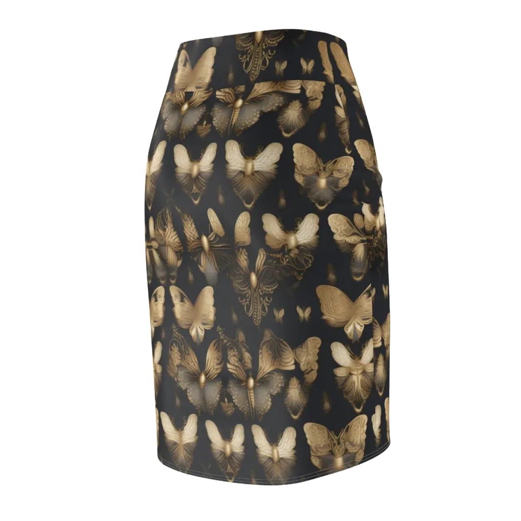 Gilded Moth Nocturne on Pencil Skirt — Back Side