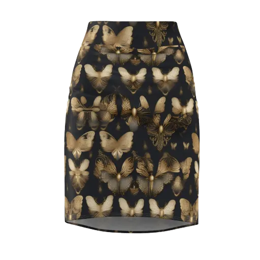 Gilded Moth Nocturne on a Pencil Skirt